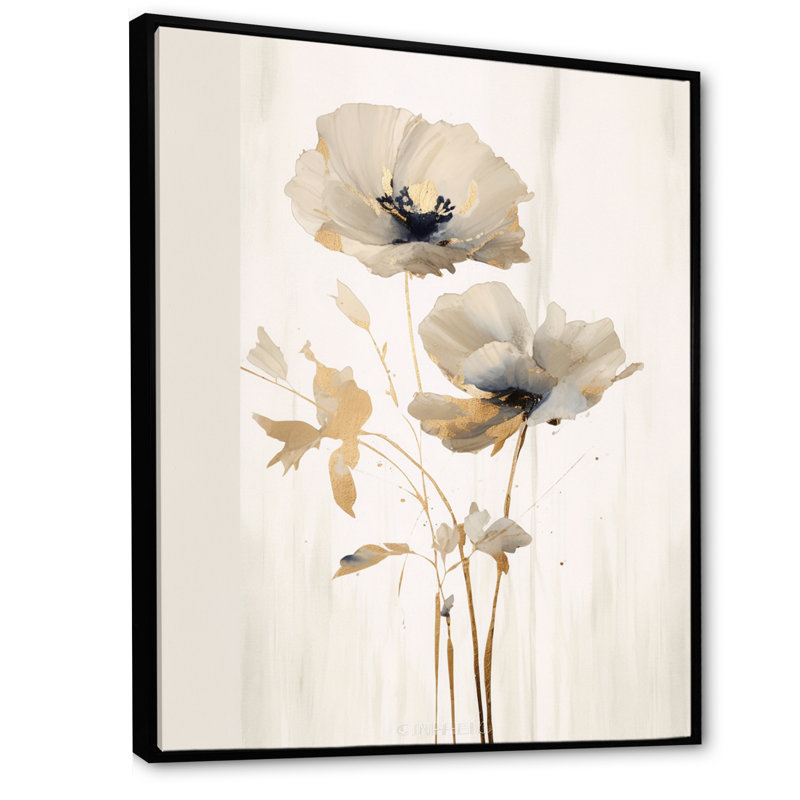 «Cream Vibrant Poppies I», reproduction sur toile, H 20 po x l 12 po x P 1 po, Cadre flottant noir