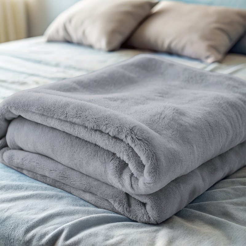 Ultra Soft Plush Faux Fur Reversible Fleece Blanket, Silver, King