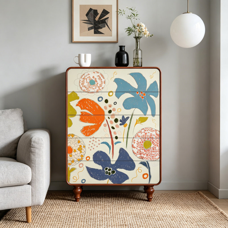 Armoire de rangement à 5 tiroirs en bois massif