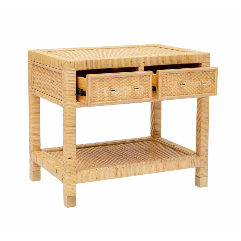Pilla 2 Drawer Solid Wood and Rattan 25.2" Nightstand