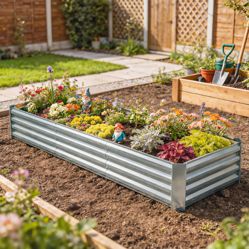 Jardin surélevé galvanisé 8 x 2,6 x 1,5 pi, fond ouvert, argent