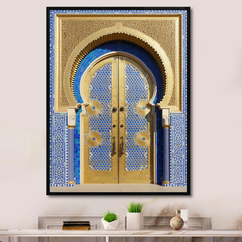 Morroco Palace Golden Doors III - impression, Cadre flottant noir, H 44 po x l 34 po x P 1,5 po