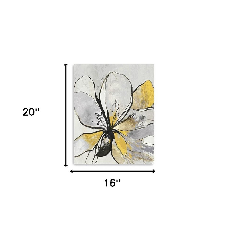 20 ", art moderne sur toile jaune et noir en fleurs
