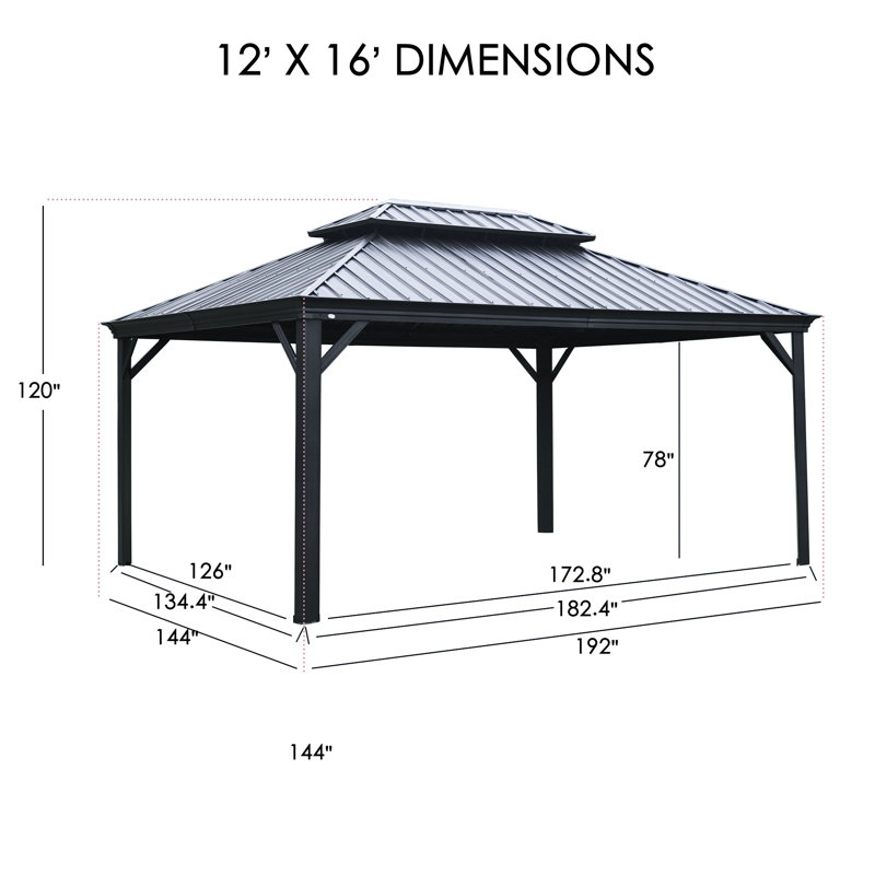 Gray 12x16ft Hardtop Gazebo with Nettings and Curtains