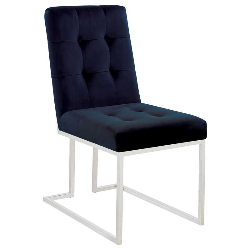 Chaise d'appoint de salle à manger rembourrée en velours de chrome Chrome (ensemble de 2), Argent argent