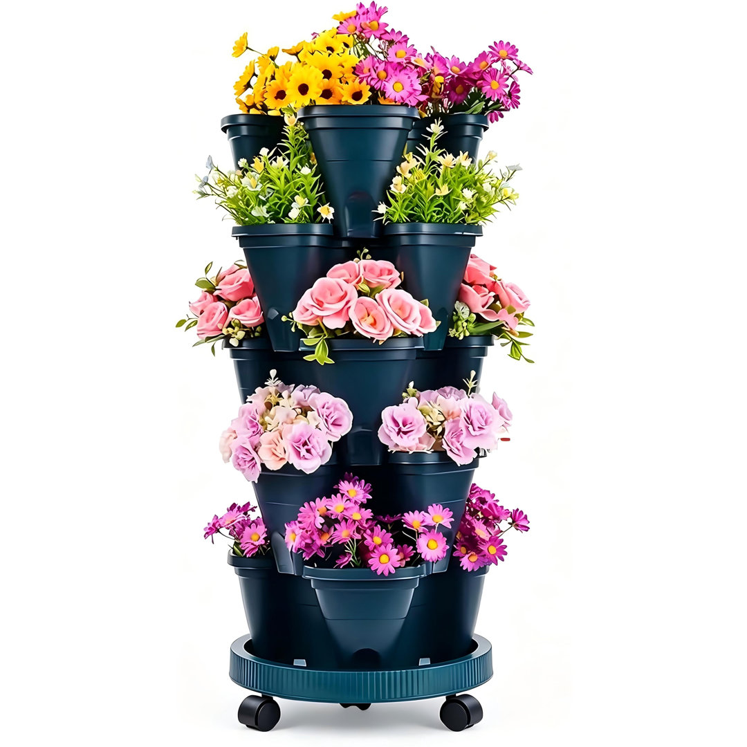 5 Tier Stackable Vertical Planter with Wheels for Strawberry Herb Flower Vegetable
