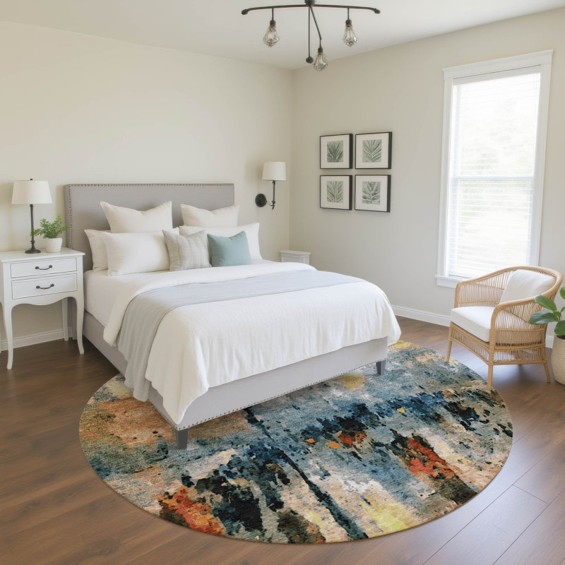 Premium Machine Washable Mayfield Abstract Rug, Ivory, 8' Round