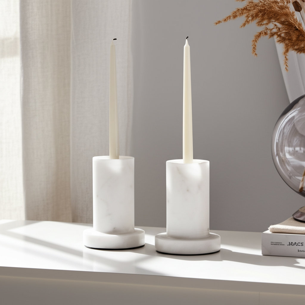 Genuine Marble Candlestick Holder, 4" H x 3" W x 3" D