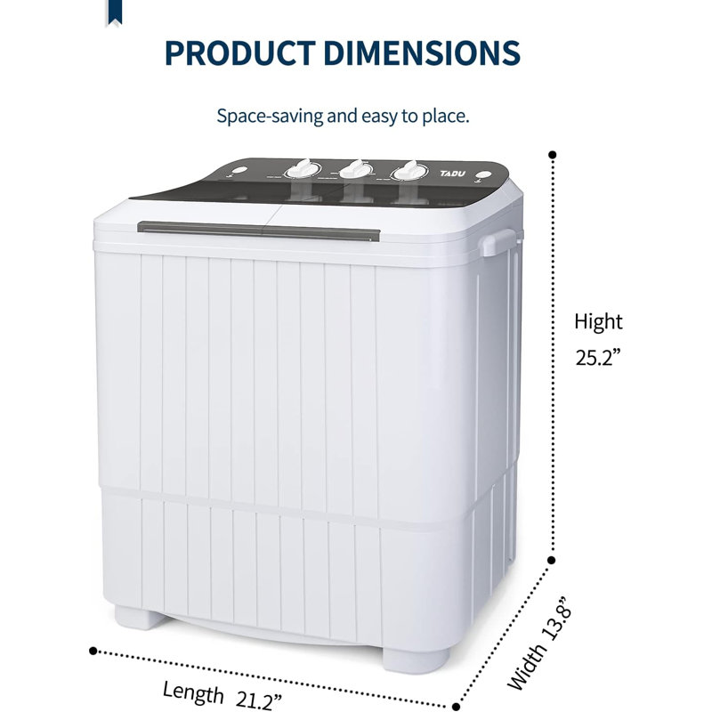 Portable Compact 2-in-1 Washer & Spin Dryer for Apartments/Small Spaces - Easy Knob Control, Space-Saving Design, Lightweight & Sleek Gray
