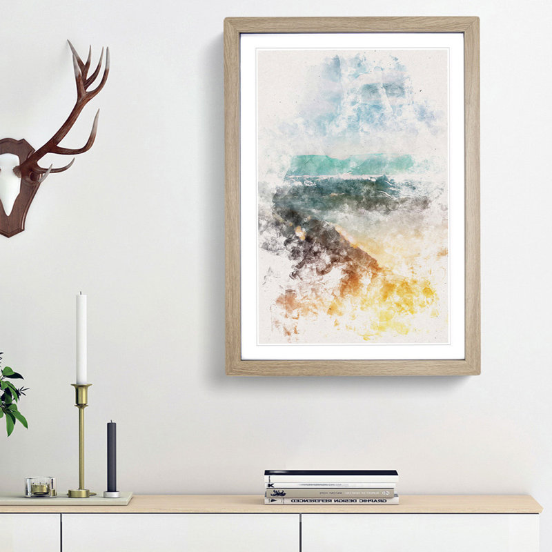 Sunshine on a Beach in Greece - Picture Frame Painting Print, 33cm H x 24cm W x 2cm D, Oak Framed