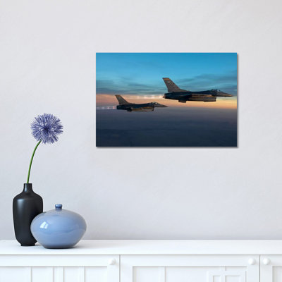 Two F-16s Fly in Formation over Arizona Before Sunset 1 Piece Wrapped Canvas Wall Art