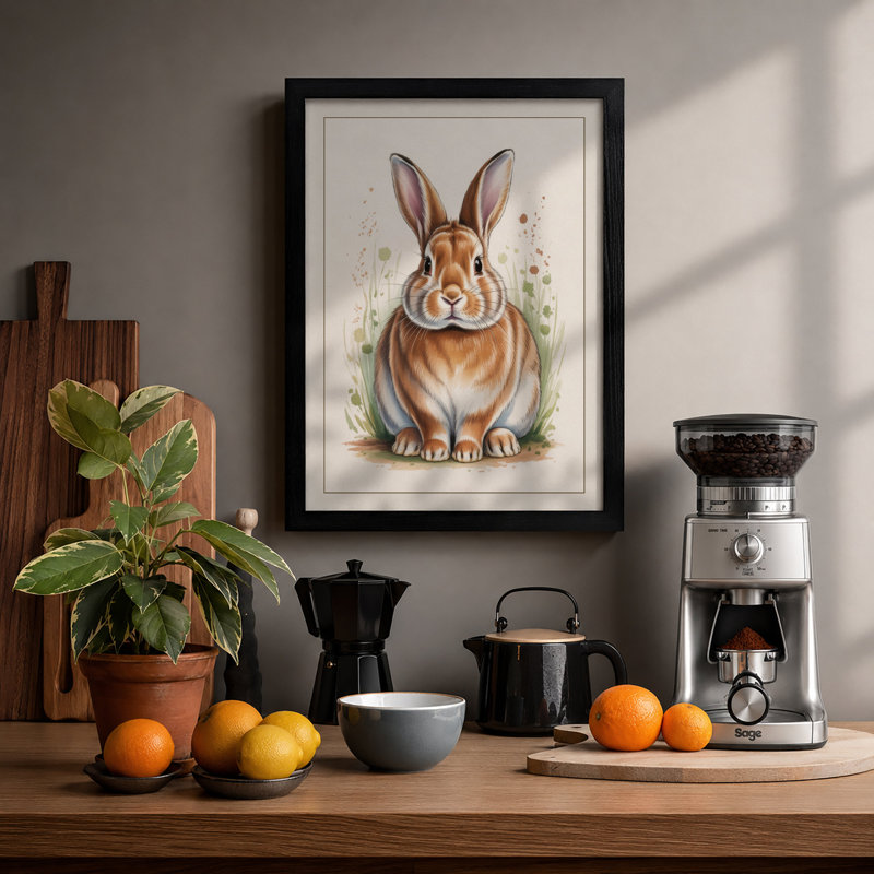 Gentle Rabbit Botanical - Print, A1 - 84.1 x 59.4 cm, Black