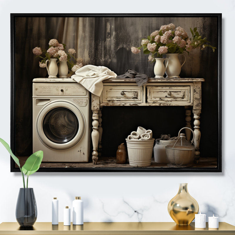 «Farmhouse Laundry Charm II», art mural, H 30 po x l 40 po x P 1,5 po, Cadre flottant noir