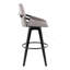 Tabouret de bar à hauteur fixe avec pivot en bois noir et tissu gris avec repose-pieds rond en métal - ensemble de 2