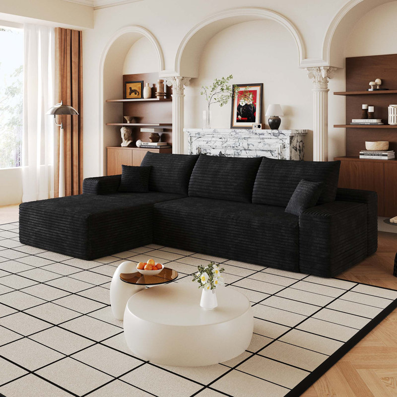 Canapé modulaire Cloud sans assemblage requis, Black Corduroy, H 33,8 po x l 107 po x P 68,9 po, Orienté vers la gauche