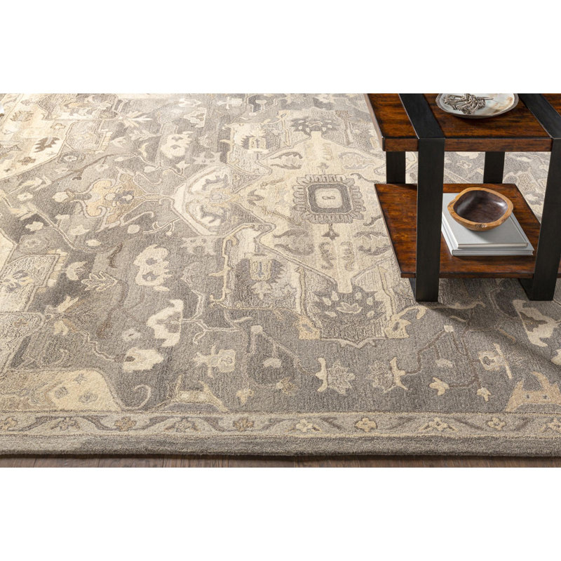 Tapis oriental gris anthracite / taupe en laine touffeté à la main Burkouer, Rectangle 2 pi x 3 pi