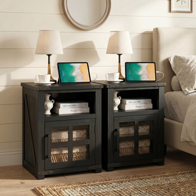 Table de bout 24 po H Farmhouse (ensemble de 2) avec table de chevet rustique