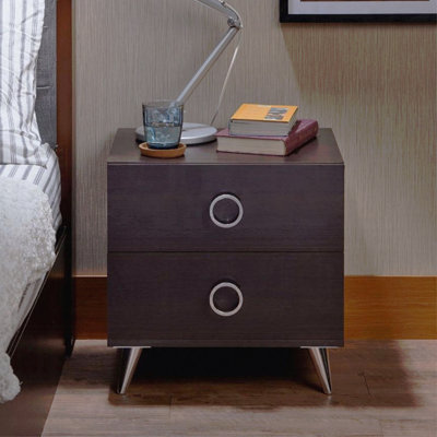 Table de chevet 2 tiroirs en MDF avec pieds en plastique, espresso