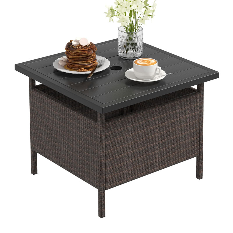 Square Iron Outdoor with Umbrella Hole Patio Table - 55 cm W 55 cm D