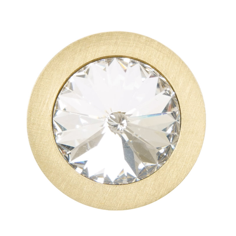 Poignée en laiton conique; Cristaux transparents de 18 mm; en laiton satiné