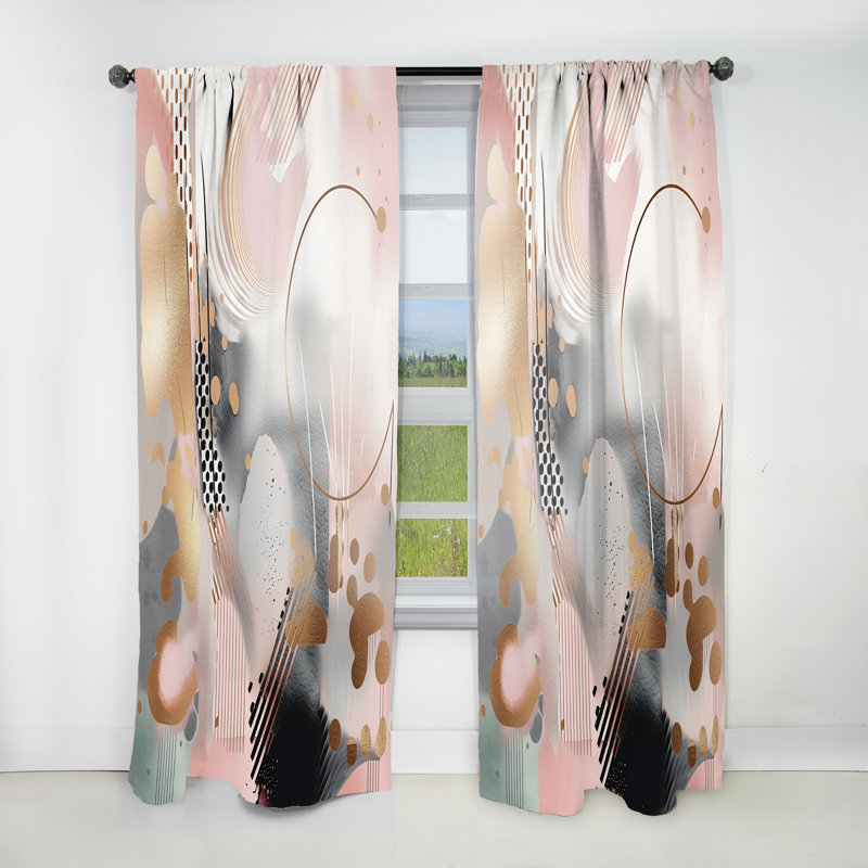 Remsen - Pink Rose Gold Stripes Complexity IV - Modern Velvet Curtain - Room Darkening - 1 panel, 52" W x 63" L