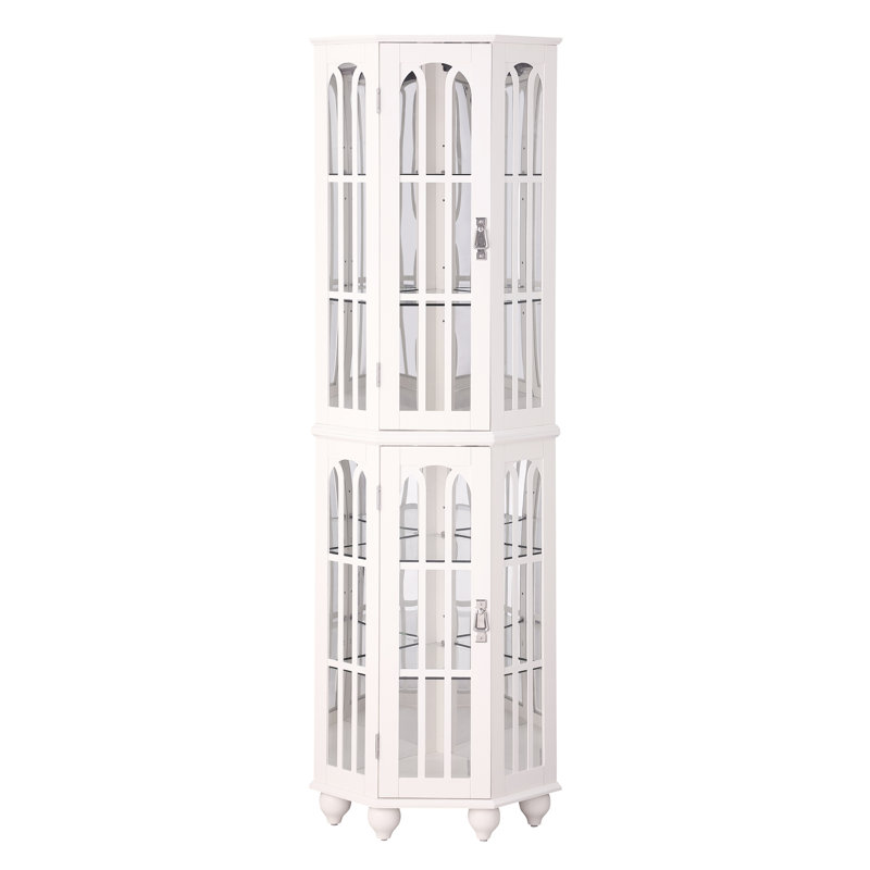 Corner Cabinet With Lighting And 4 Adjustable Tempered Glass Shelves In White Look Curio, White
