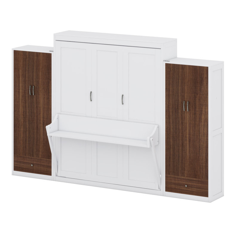 Lit escamotable moderne avec garde-robe intégrée, tiroirs multiples et surface de table convertible