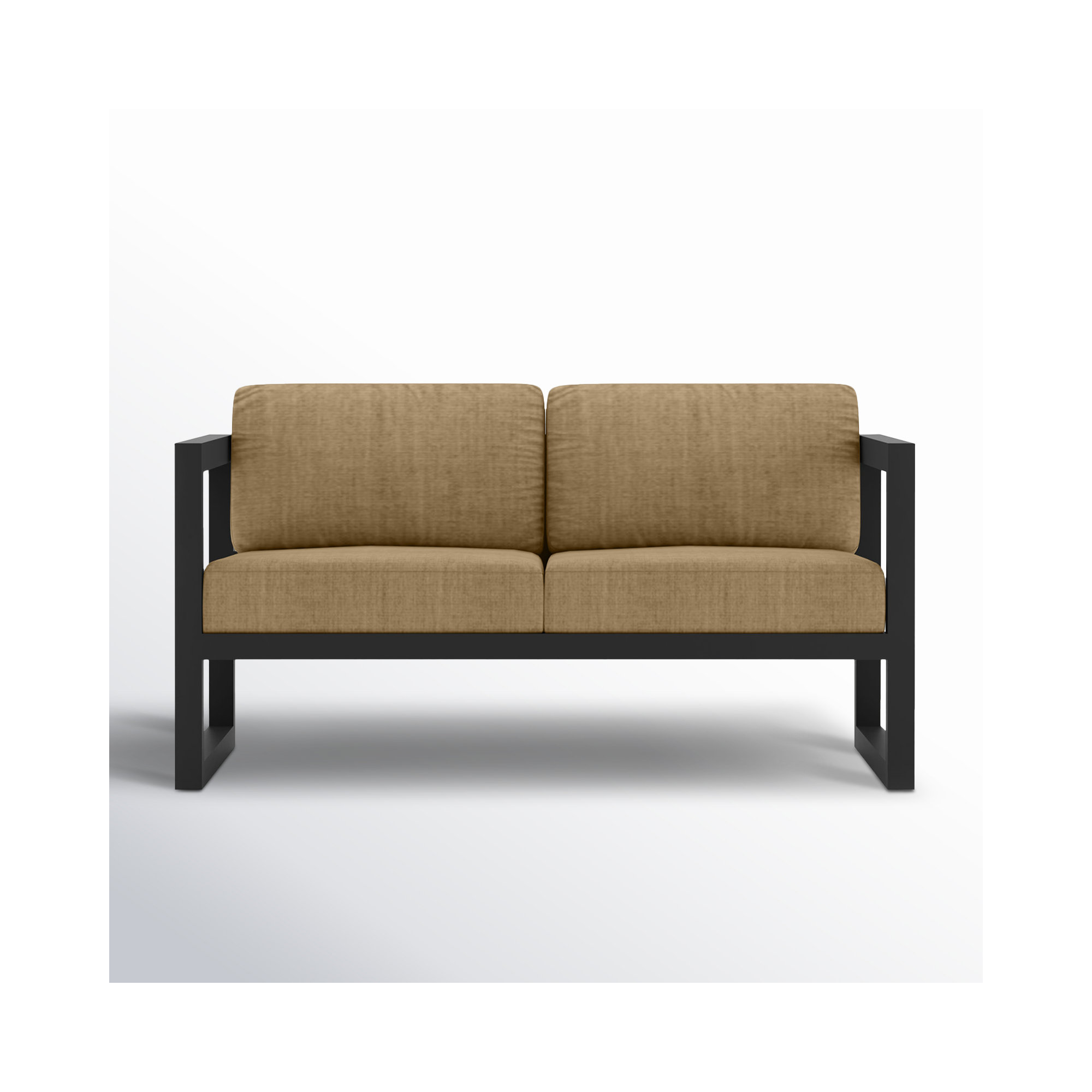 Smith 57" Outdoor Loveseat with Sunbrella® Cushions, Black, Heather Beige