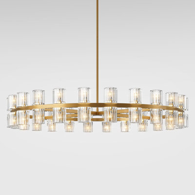 Lustre rond moderne avec cristaux K9 pour salle à manger, salon, chambre à coucher, vestibule, comprend 36 ampoules G4, hauteur réglable, structure en métal laiton