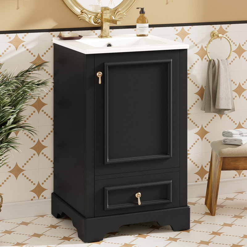 20‘’ Bathroom Vanity With Ceramic Top, Black