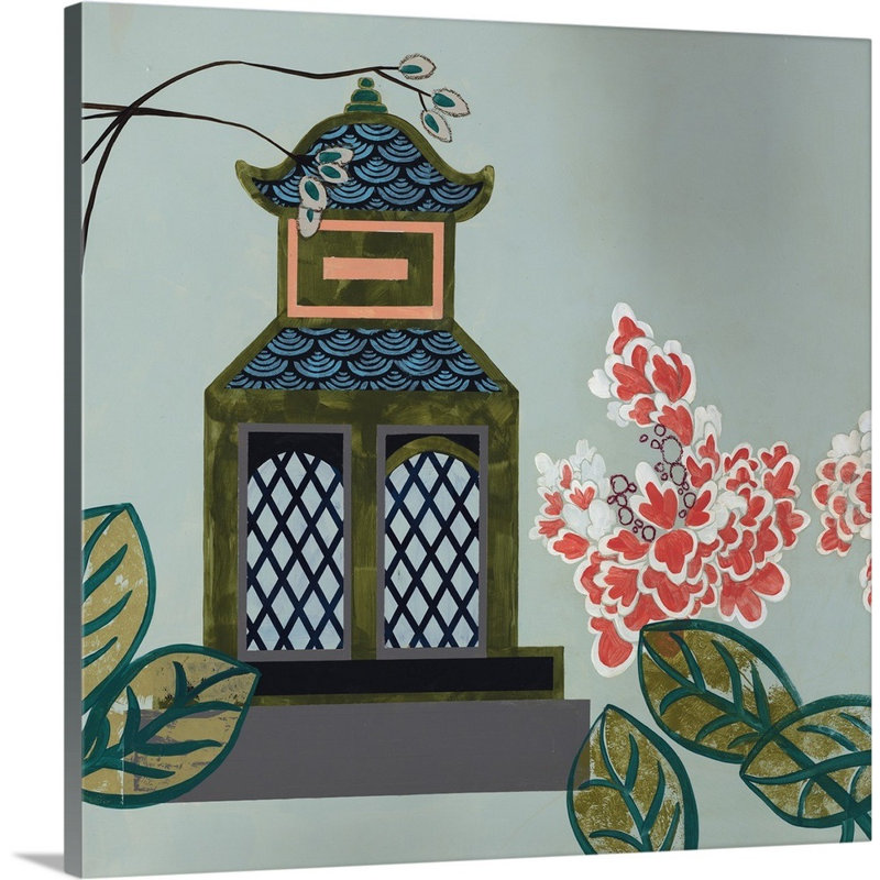 « pagode iii », peinture sur toile, Toile tendue, H 12 po x l 12 po x p 1,25 po
