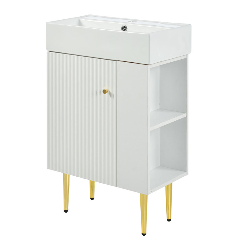 Meuble-lavabo contemporain avec rangement spacieux et design élégant, Blanc