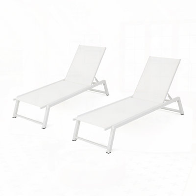 Outdoor Chaise Lounge Set of 2 with Adjustable Aluminum Frame and PVC-coated polyester Mesh