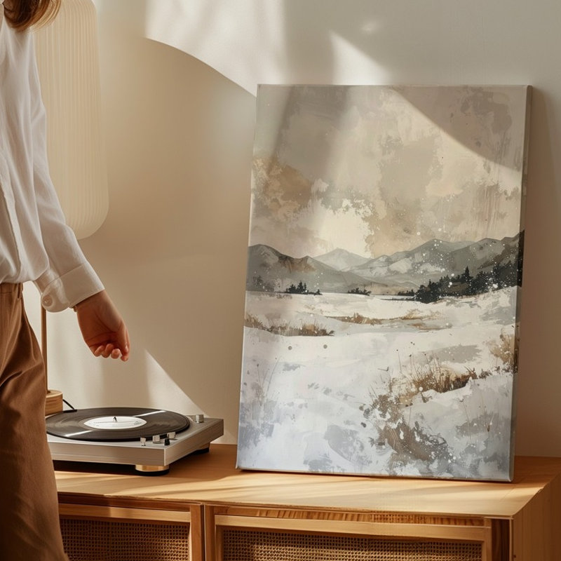 Toile, art mural abstrait, paysage d'hiver, scène de neige minimaliste dans des tons neutres, prêt à accrocher