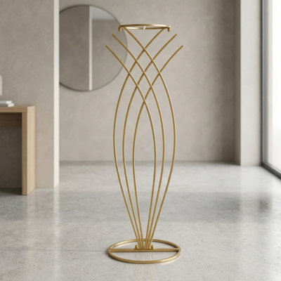Gold Geometric Mermaid Tail Trumpet Flower Stand – Tall Metal Centerpiece Vase for Weddings, Receptions, and Modern Home Decor