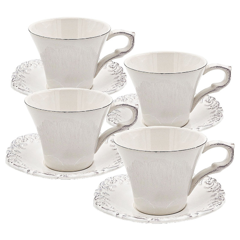 Tasses et soucoupes - Service pour 4 - Blanc
