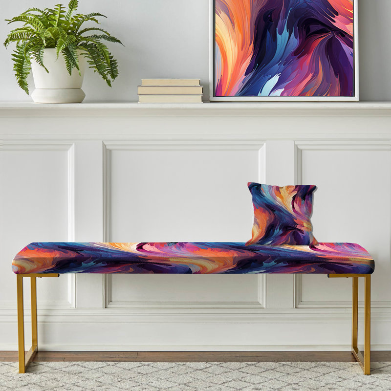 Banc abstrait tapissier doré, Colourful Cosmic Ikat Whirls