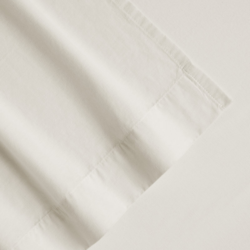 Ensemble de draps 100% coton percale brossé et délavé 4 pièces, Ensemble de draps pour très grand lit avec 2 taie, Ivoire