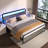Metal  Bed Frame with LED Headboard and Footboard, Rustic Industrial Heavy Duty Wooden Platform Bed Frame with Under Bed Storage, Noise Free, No Box Spring Needed-488578650-488578645