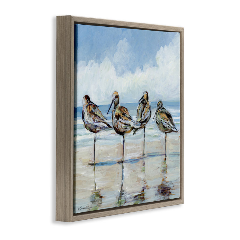 Cadre flottant Sandpipers Balancing On Beach, design par Susan Winget, Montalcino orme flottant encadré, H 18 po x l 18 po