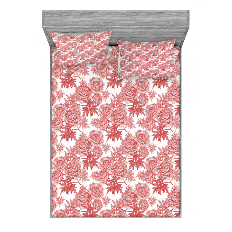 Microfiber Floral Sheet Set, Queen Sheet Set with Fitted Sheet