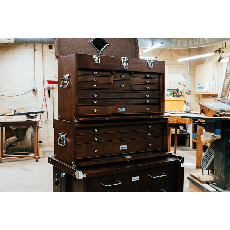 Gerstner International 3‑Piece Locking Storage System in Dark Oak – Chest, Base & Roller Cabinet Set