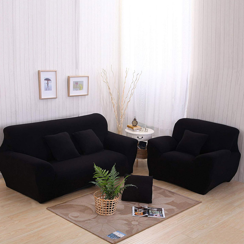 Housse pour causeuse antidérapante, Mélange de polyester noir