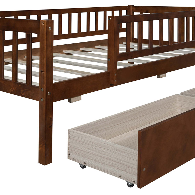 Kids Daybed Wood Bed with Two Drawers, Twin, Walnut