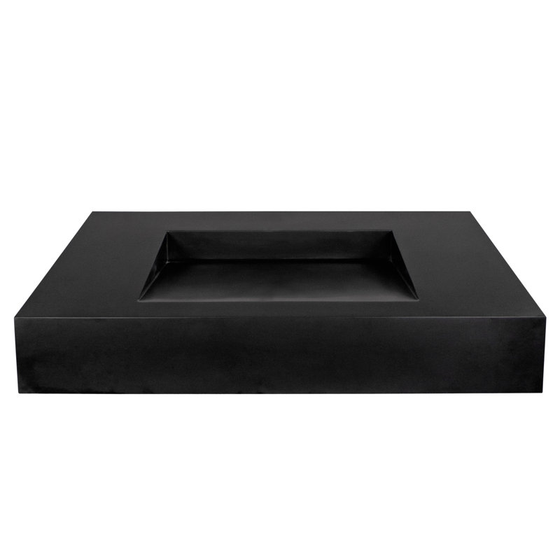 Lavabo de salle de bain mural rectangulaire à surface solide 36 "Pyramid en finition matte - noir, sans trou de robinet, Noir
