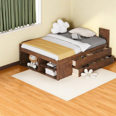 Space-saving Wood Beds With Storage, Modern Walnut Design For Home
