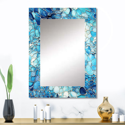 Ocean Blue Mosaic Turquoise - tropical  Decorative Mirror, Botanical, Floral Wall Mirror, Printed Metal Art