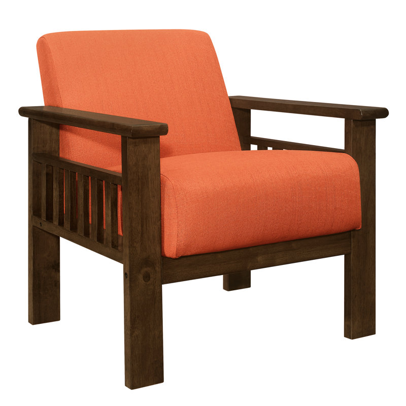 Chaise d'appoint au fini noyer avec siège rembourré en mousse orange, structure en bois massif pour la maison en tissu texturé, salon
