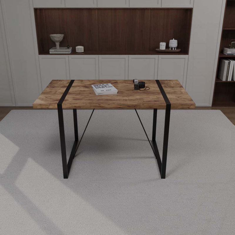 Industrial Rectangular Dining Table, Brown Wood