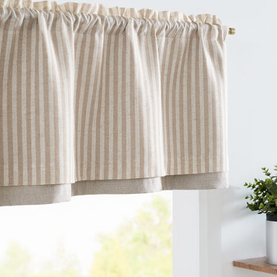 Linen Striped Valance for Windows Farmhouse Double Layered Valance for Kitchen Bathroom RV Rod Pocket